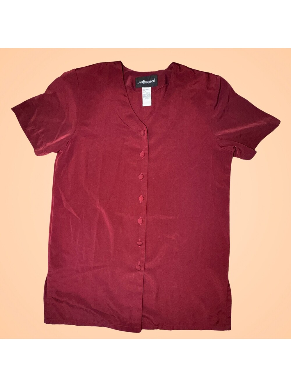 Sag Harbor Women's Size 10 Burgundy Red Short Sleeve Button Front Blouse Top